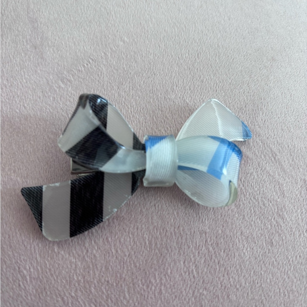 Striped Black and Blue Hair Bow